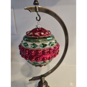 Melrose Vintage Style Dimpled Glass Christmas Ornament Red Green Gold New